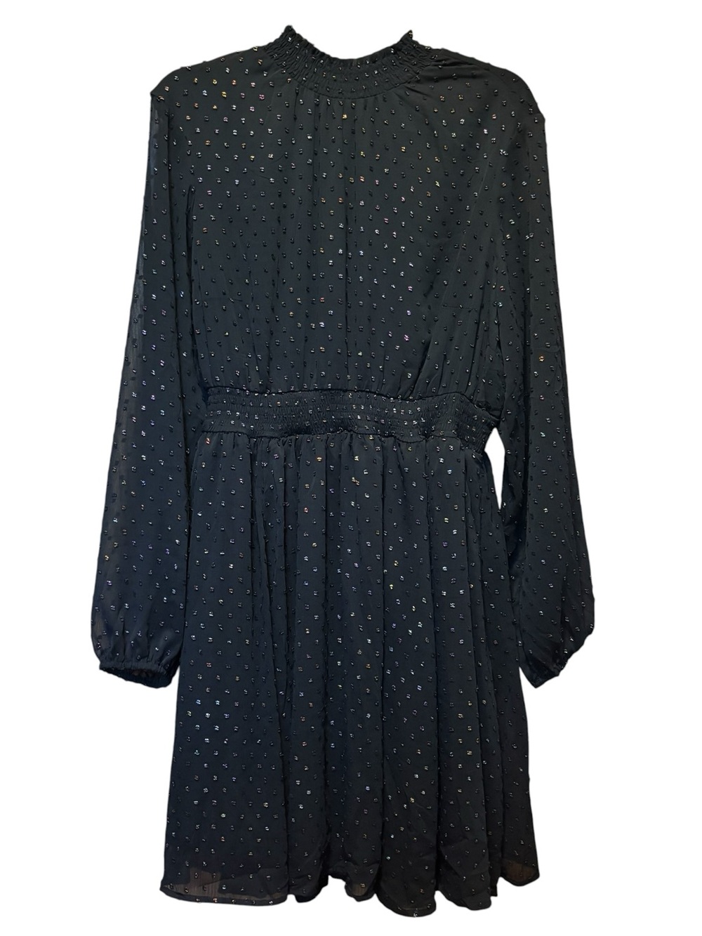 NWT Torrid Mini Rainbow Clip Dot Blouson Sleeve Dress Black Size 12